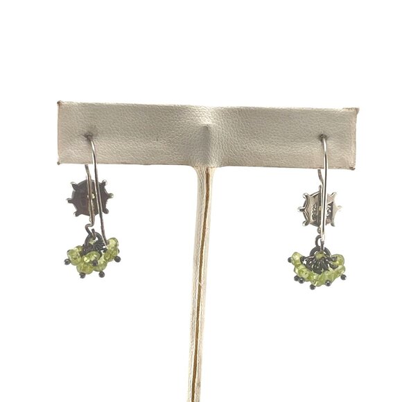 Exquisite 925 India Sterling Silver & Peridot Handmade Dangle Earrings - Picture 5 of 8